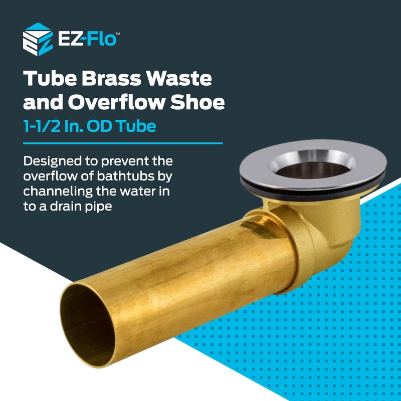 EZ-FLO Bath Waste, 1-1/2 Inch Overflow Shoe, 1-3/8 Inch x 16 Fine Threads, Chrome Strainer Body, 20-Gauge Brass, 35224 - Image 2